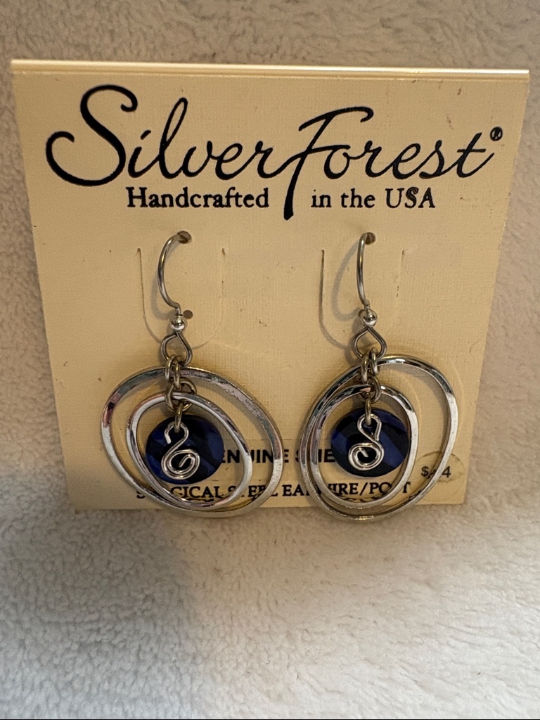 Silver Forest Navy And Silver Swirl Drop Earrings